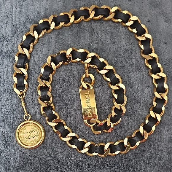 CHANEL Accessories - CHANEL Gold and Black Chain Belt And  Necklace with Logo Charm
